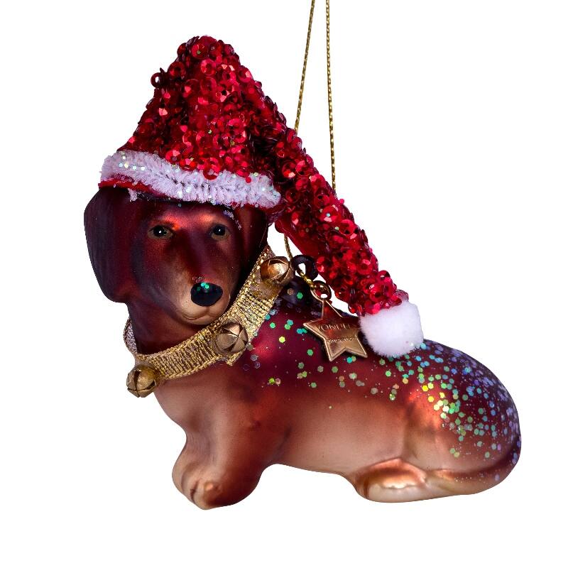 Mundgeblasener Weihnachtsbaumanhänger dachshund with hat