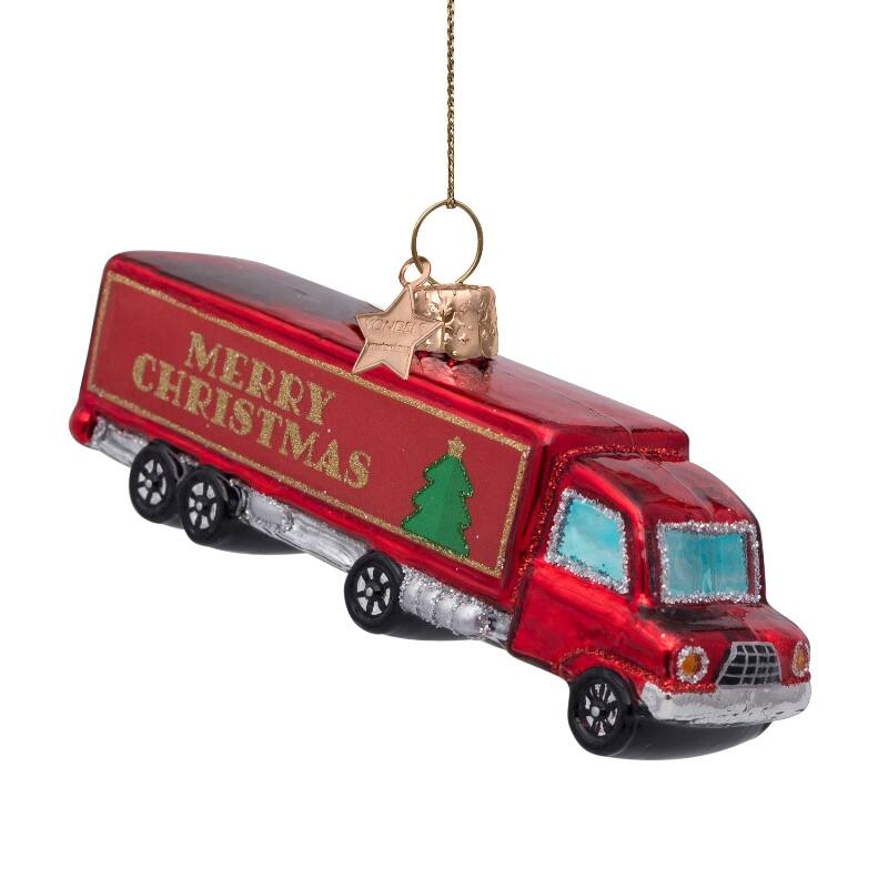 Mundgeblasener Weihnachtsbaumanhänger red truck merry christmas