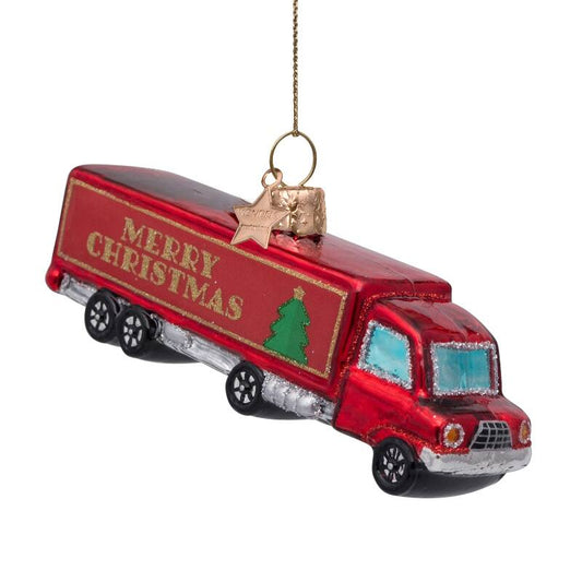 Mundgeblasener Weihnachtsbaumanhänger red truck merry christmas