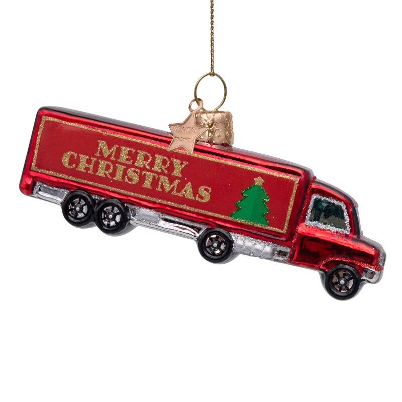 Mundgeblasener Weihnachtsbaumanhänger red truck merry christmas