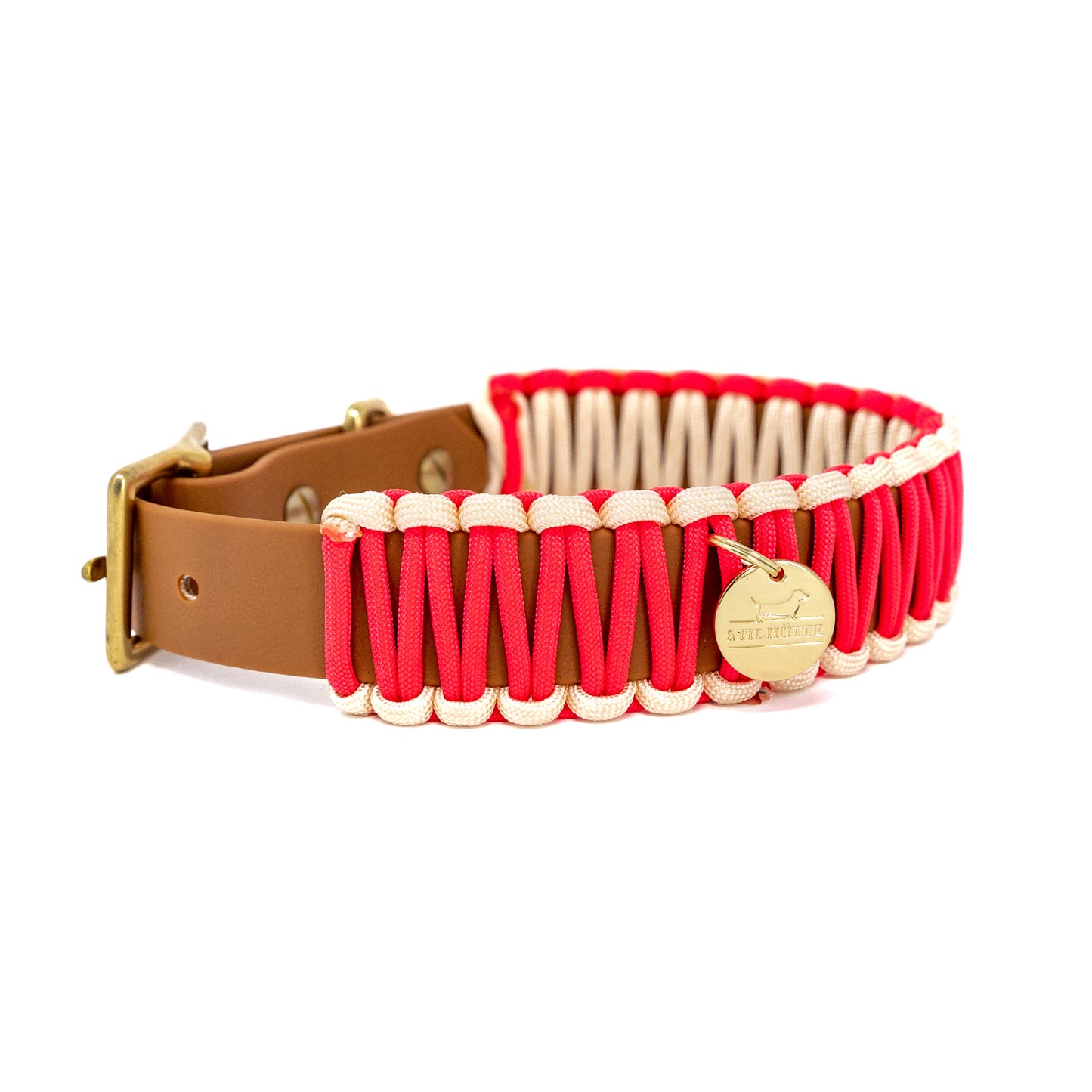 Biothane/Paracord Halsband Cognac/Lachspink/Creme