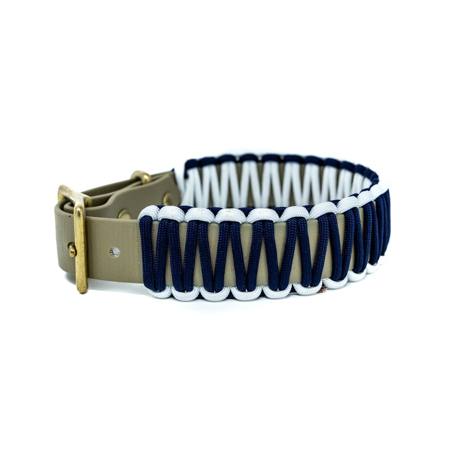 Biothane/Paracord Halsband Beige/Dunkelblau/Weiß