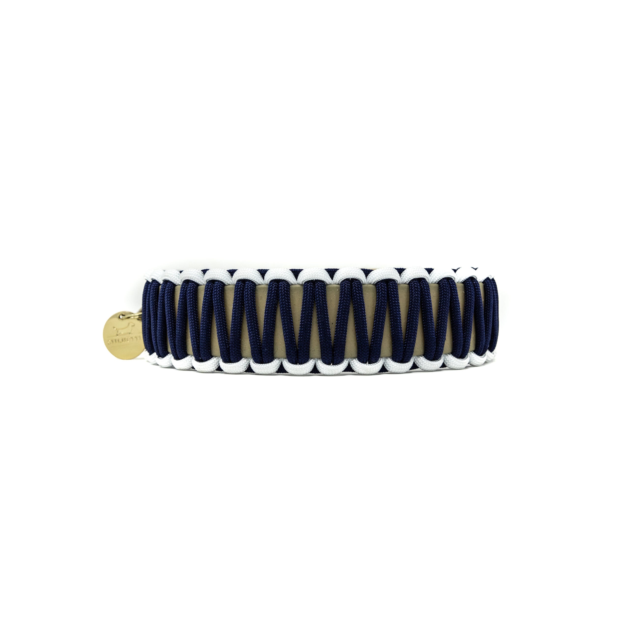 Biothane/Paracord Halsband Beige/Dunkelblau/Weiß