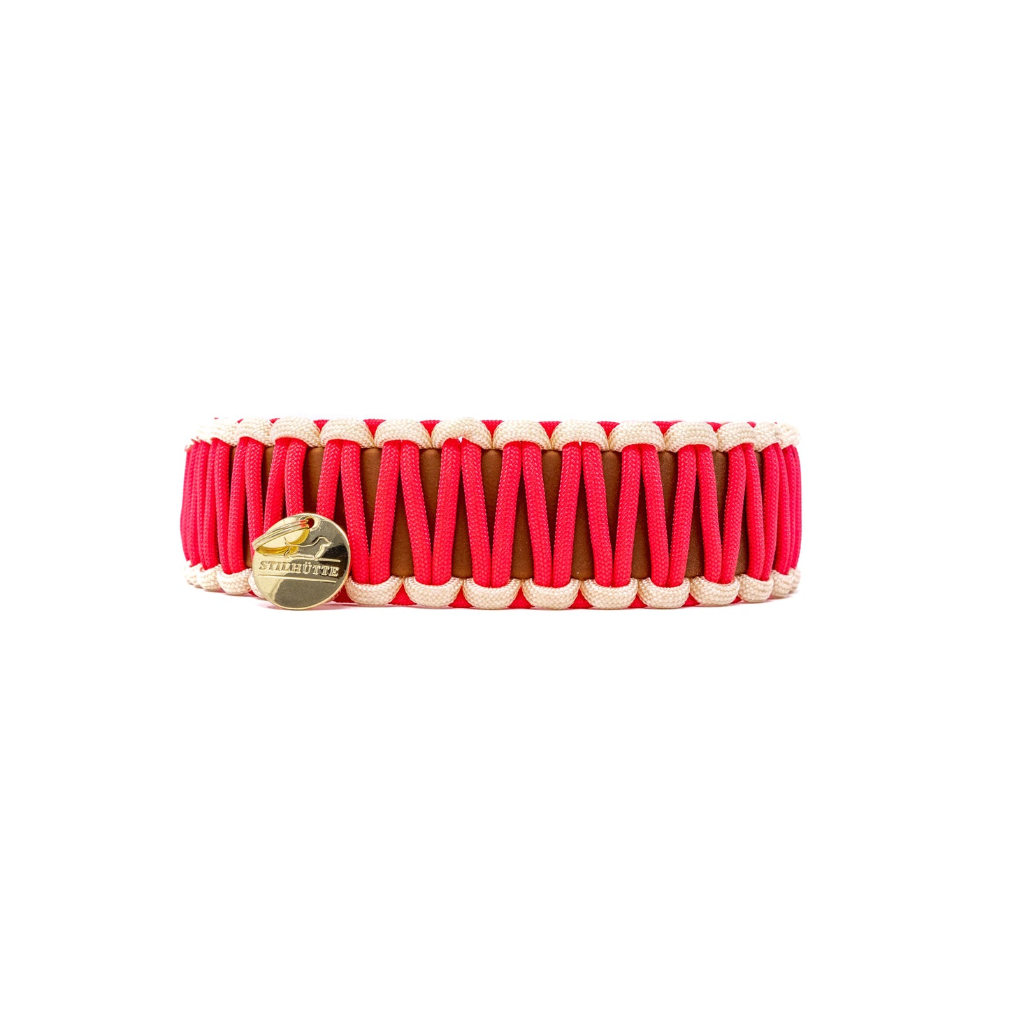Biothane/Paracord Halsband Cognac/Lachspink/Creme