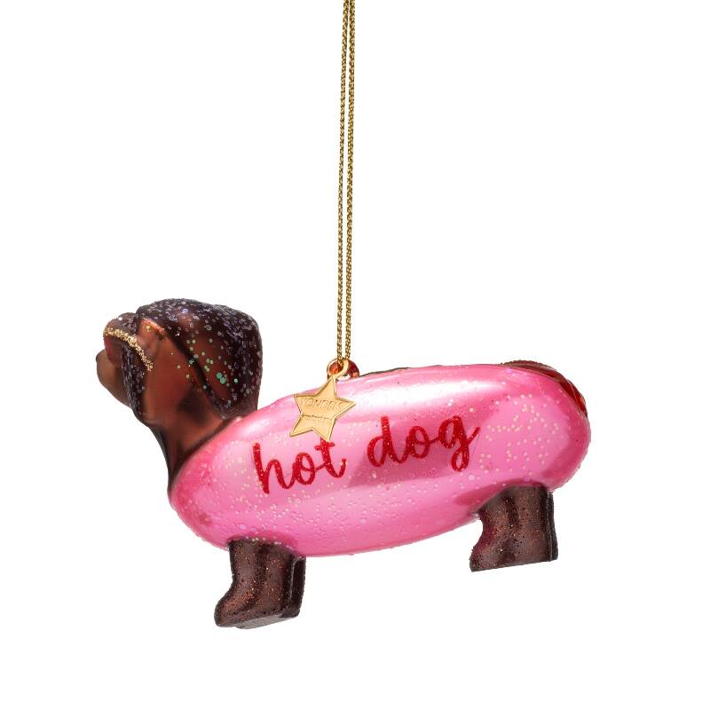 Mundgeblasener Weihnachtsbaumanhänger pink hotdog dachshund