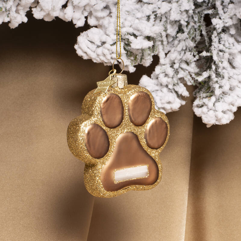 Mundgeblasener Weihnachtsbaumanhänger brown dog paw