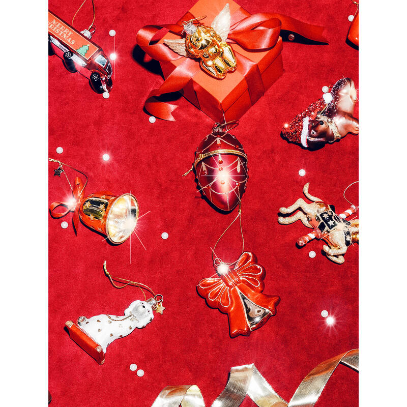 Mundgeblasener Weihnachtsbaumanhänger shiny gold bell with bow