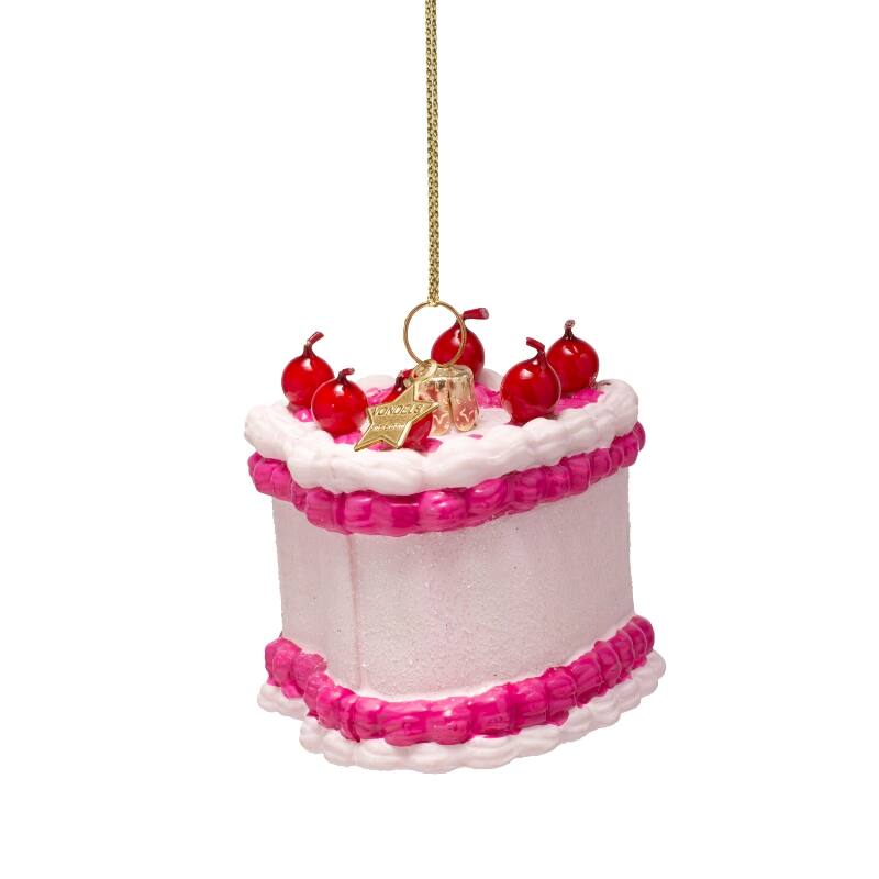 Mundgeblasener Weihnachtsbaumanhänger pink heart shaped cake