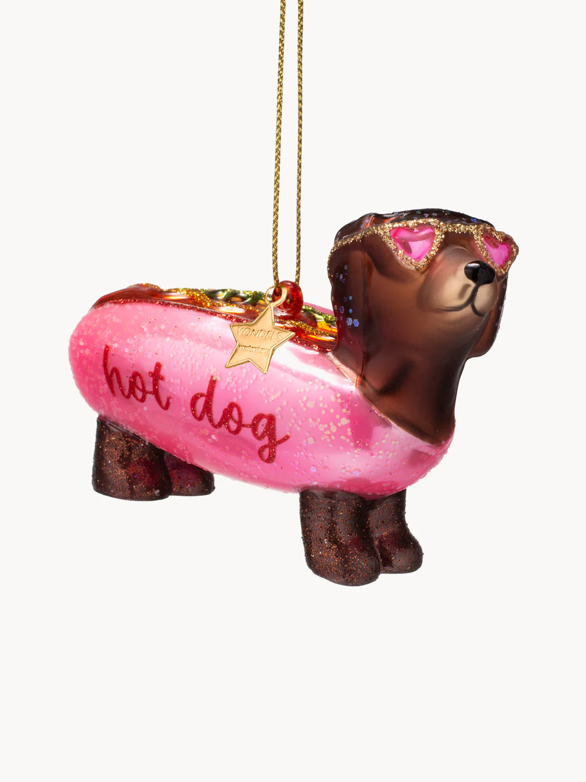 Mundgeblasener Weihnachtsbaumanhänger pink hotdog dachshund