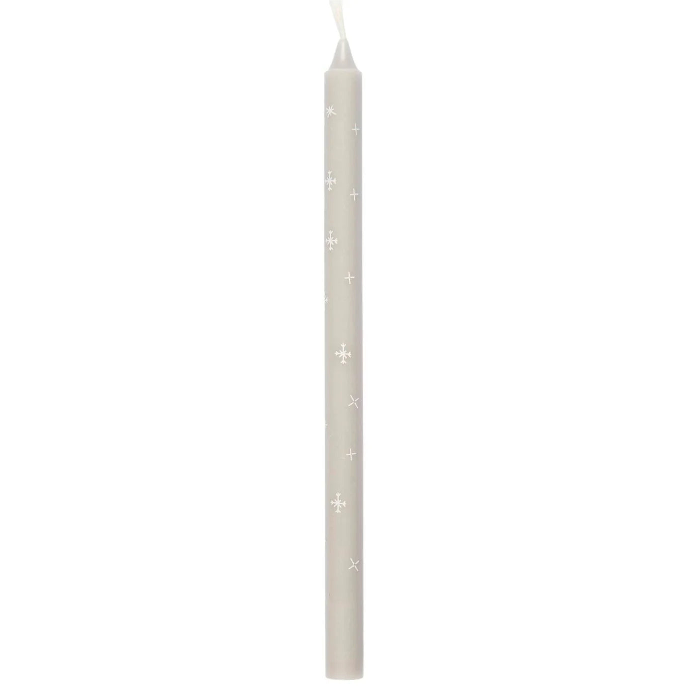 dünne Kerze mit Schneekristallen - ø1,3 cm (Grau/Weiß)